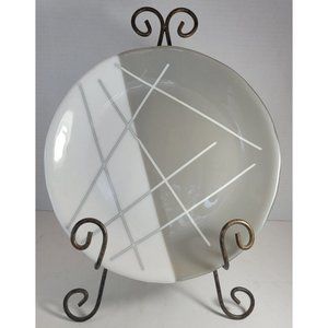 Half White and Half Gray Plate With White Geometric Lines, Stand NOT Included